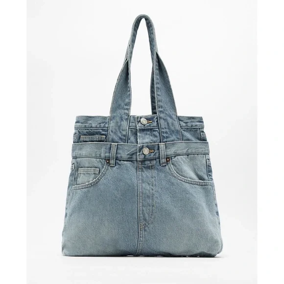 ZARA【NEW】DENIM BAGS ZARA NEW WOMAN QUILTED DENIM SHOULDER BAG ALL SIZES BLUE REF